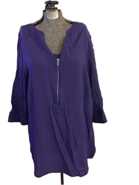 Penningtons Purple Blouse V-Neck Zip Top 0X